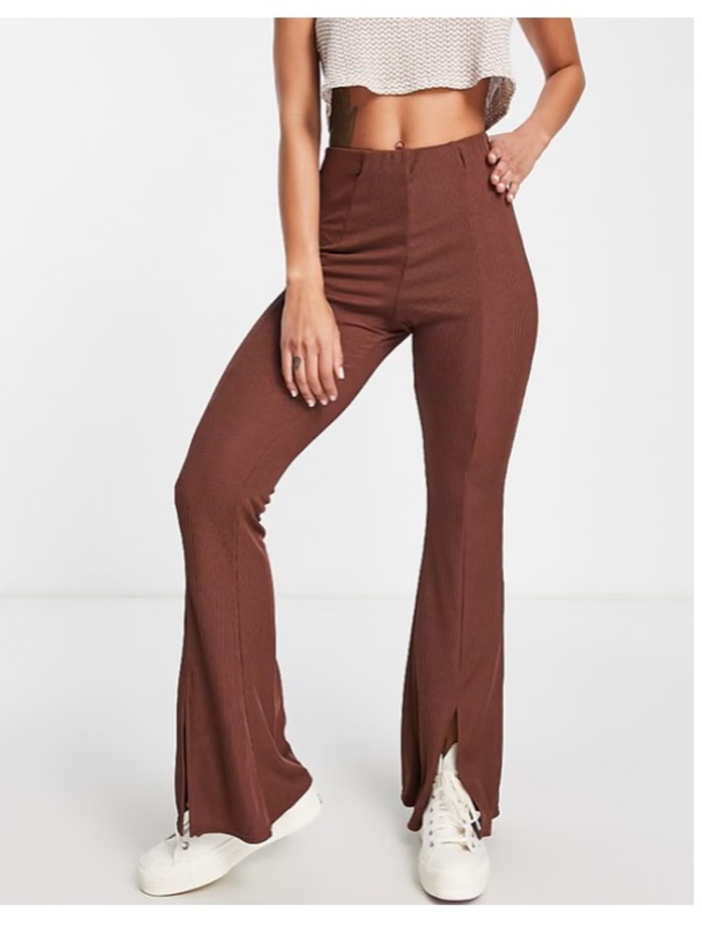 New Look Rust Brown Ribbed Flare Pants (Brand new with tags)